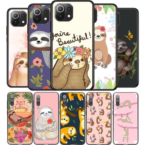 Grey Sloths And Flowers Silicone Cover For Xiaomi Mi Note 11 11T 11i 10i 10T 10 9 9T 9 SE Lite Pro Ultra Phone Case