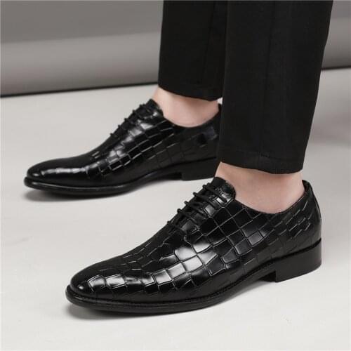 High Quality Men Genuine Leather Wedding Dress Shoes Lace Up Business Oxford Shoes Pointed Toe Men Formal Leather Shoes