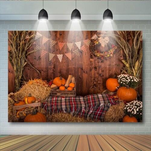 Pumpkins Newborn Wooden Wall Photography Background Artist Styles Halloween Boken Photobooth Floral Hay Backdrops