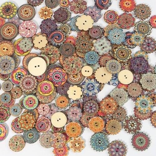 50pcs Multi Pattern Wooden Buttons Round Octagon Gear Button DIY Handmade Sewing Scrapbook Supplies Accessories