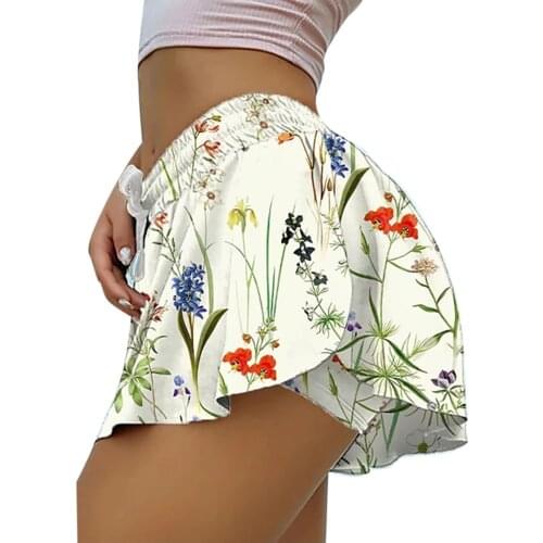 Women Running Yoga Tennis Skirt Inner Shorts Elastic Sports False Two Skirt Beautiful Plant Floral Print Lovely Girl Skirt