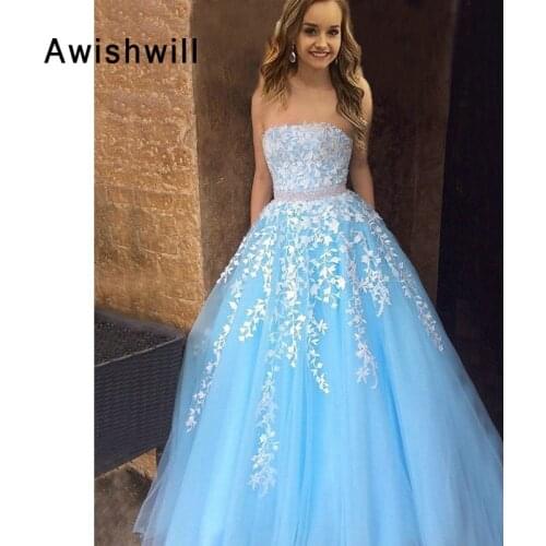 Cutom-made Vestido de Gala Strapless A-line Floor Length Beaded Lace Tulle Elegant Long Prom Dress Celebrity Party Evening Gown