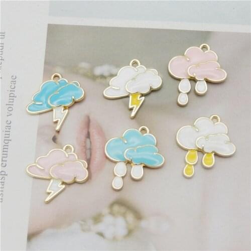 Julie Wang 6PCS Enamel Cartoon Weather Symbol Charms Alloy Mixed Pendant Bracelet Earrings Jewelry Making Accessory