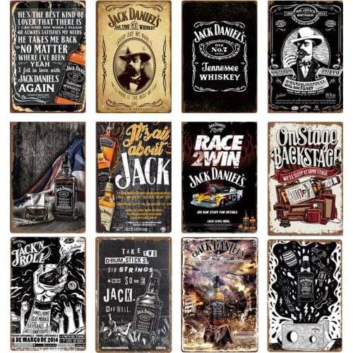 Famous Wine Jack Pub Decor Vintage Shabby Man Cave Beer Art Printings Metal Plate Shabby poster Wall Decor for Bar Pub Club