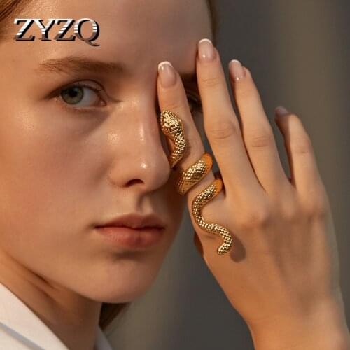 ZYZQ Gothic Exaggerated Snake Rings Zircon Adjustable Open Ring for Women Men Retro Punk Gold Color Metal Ring Wholesale 2020