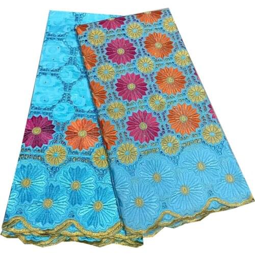 2.5+2.5 yards 100% Cotton Brode Bazin Borde 2021 African Lace Fabric Swiss Voile In Switzerland Nigerian Fabric For Dress k19-50