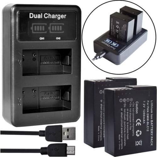 2 Pack Battery +LCD DUAL Charger for Panasonic DMW-BLC12 | DMC-FZ1000/ FZ2000 /FZ2500