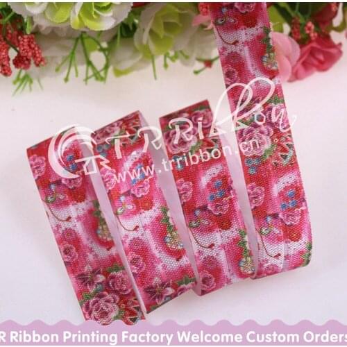 20mm printed floral FOE elastic 100yards/lot, 20mm heat transfer red rose fold over elastic, welcome custom printed