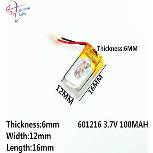 3.7V 100mAh 601216 Lithium Polymer Li-Po Rechargeable li ion Battery For Mp3 MP4 MP5 GPS Vedio Game toys