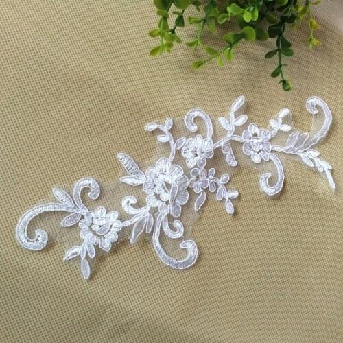 4Pcs White Off White Wedding Dress Applique DIY Bride Hair Accessories Lace Patch Lace Flower 34x18cm Free Shipping