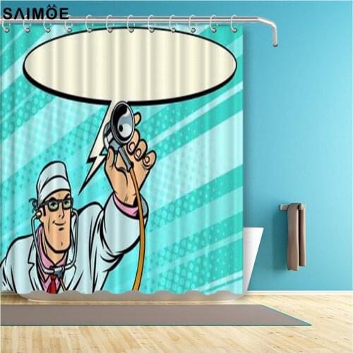 Doctor Physician With Stethoscope Waterproof Bathroom Curtain Cartoon Polyester Fabric Bathing Cover Bath Screen Shower Sets