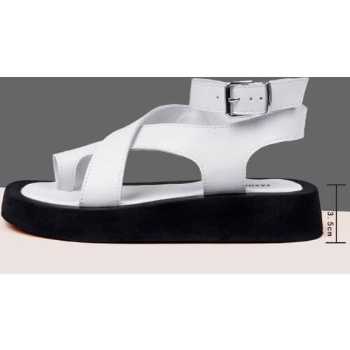 Sandals Women Genuine Leather 2021 Summer New Clip Toe Sandals Ladies Roman Women Shoes Muffin Sandals