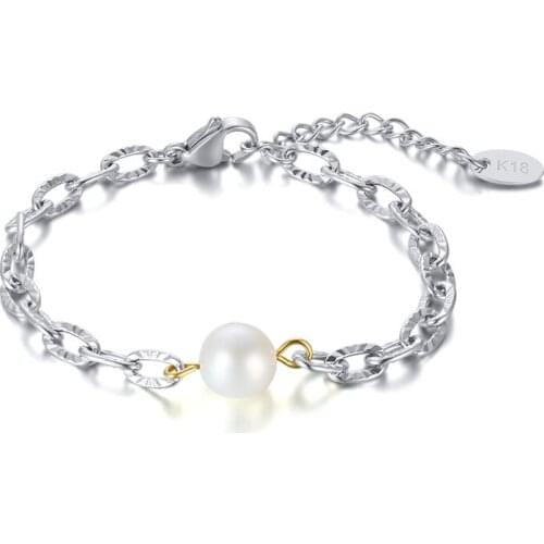 Chain Bracelet Tiny Pearl Stainless Steel Link Bracelet Minimalist Layering Stacking Jewelry for Women