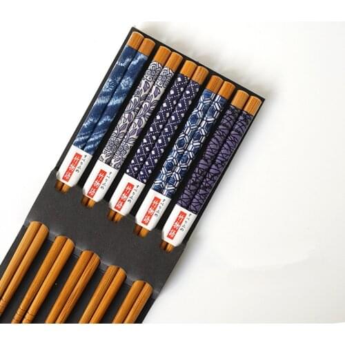 Japanese-Style Household Tableware Chopsticks 5 Pairs Set Healthy Bamboo Chopsticks Pointed Chopsticks Bamboo Tableware