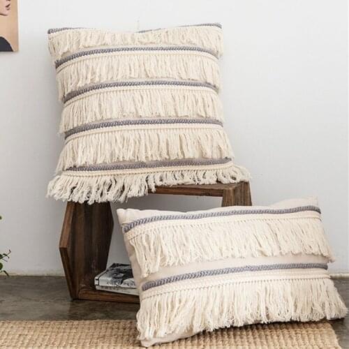 Nordic Tassels Fringe Cushion Cover Cotton Linen Embroidery Pillow Cover for Sofa Chair Home Decoration 30x50cm/45x45cm