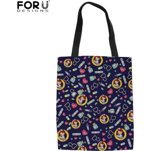 FORUDESIGNS Girls Large Capacity Tops Shoulder Book Bags Cartoon Medicine Nursing Doctor Prints Oudoor Fashion Cloth Hand Bags