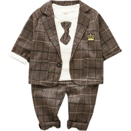 New Spring Autumn Baby Boys Girls Clothing Sets Children Gentleman Tie Jacket T-shirt Pants 3Pcs/Sets Toddler Cotton Tracksuits