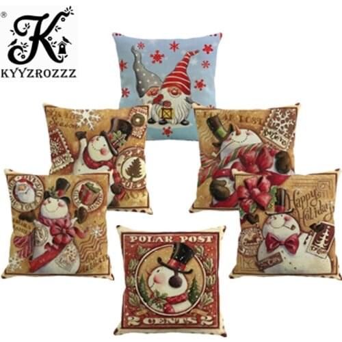 Cotton Linen Cushion Cover Merry Christmas Santa Claus Home safa Decorative Pillows Cover Nordic Happy New Year Gift
