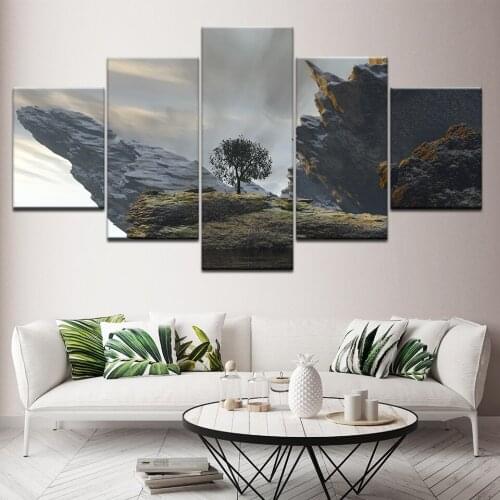 Canvas painting trees on cliff 5 murals modern modular wallpaper poster print home decor