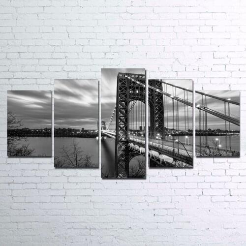5 Panel Large HD Printed Painting Black And White Bridge Poster Canvas Print Art Home Decor Wall Art Picture for Living Room
