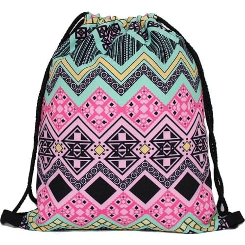 Lightweight Travel Drawstring Backpack Pouch Outdoor Backpack cheap mochila Kids Cute Animal Print Pattern Polyester textile bag