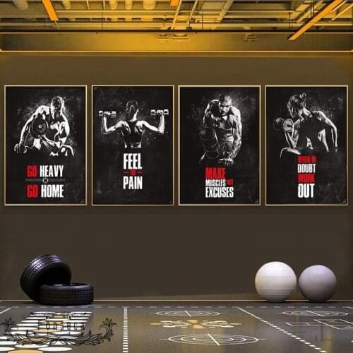 Bodybuilding Motivational Quotes Canvas Painting Muscle Human Raise Dumbbells Poster Wall Art Picture for Gym Room Office