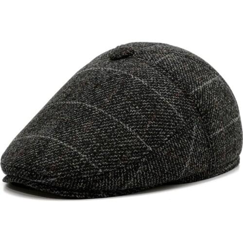 Fibonacci 2020 New Autumn Winter Nylon Plaid Newsboy Caps for Men Top Quality Flat Top Ivy Wool Blend French Beret Hats
