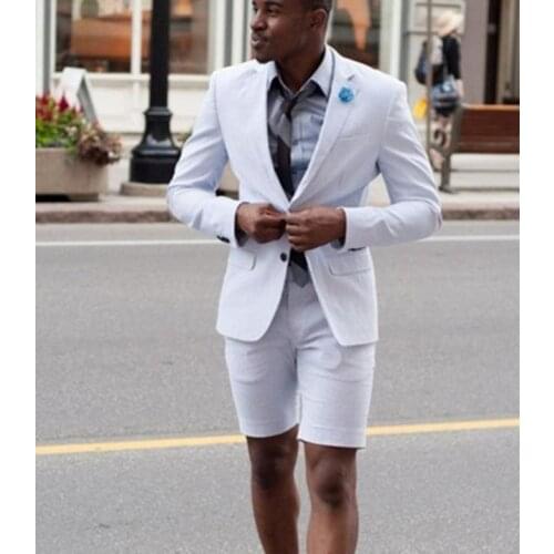New Cheap White Men Suit Short Pants Men Summer Wear Suit Set new Fashion Business Men 2 Pieces(Jacket+Pants)