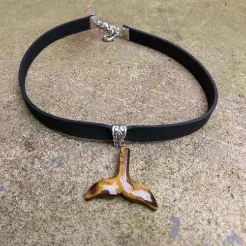 Tigers Eye Whale Tail Necklace Tigers Eye Choker Yoga Necklac