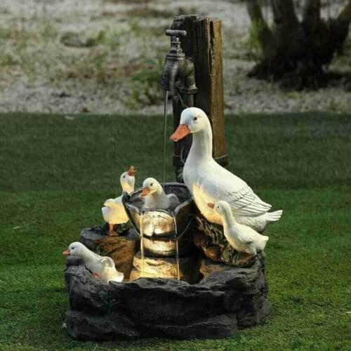 Resin Duck Water Fountain Light Statue Animal Model Ornament Multicolor Cascading Freestanding Garden Decor For Yard