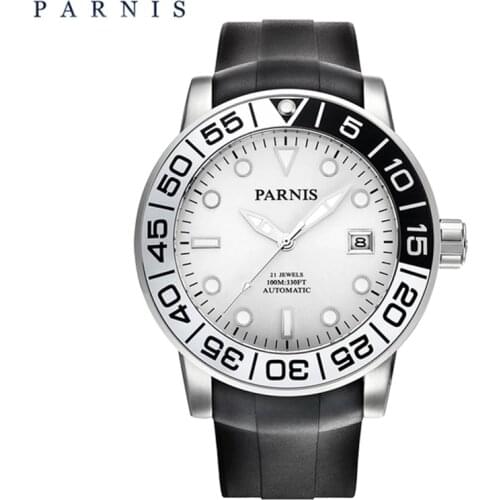 Rubber Mechanical Mens Watch Parnis Sapphire Rotating Mix Color Bezel Luminous 21 Jewel Casual Sports Mens Watches Automatic