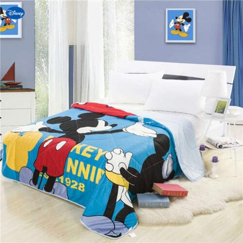 Blue Disney Mickey Mouse Quilts Summer Comforter Bedding Cotton Fabric Babies Boys Kids Bed Cover Coverlet Cartoon Bedroom Decor