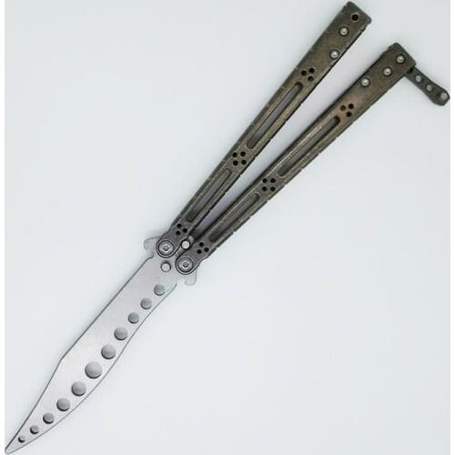 3 colors Basilisk HOM Butterfly trainer knife Titanium Handle D2 mirror Blade Jilt Knife hunting tactical Folding survival Knife