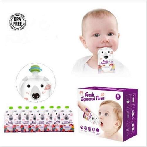 4Pcs/pack DIY Baby Fruit and Vegetable Food Bag Reusable Squeeze Food Pouch Bag 200ML Portable Carry Baby Food Storage