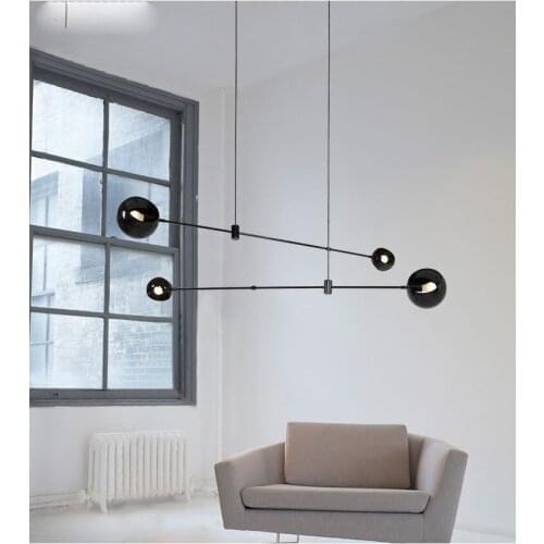 Post-modern Lines Glass Ball Led Pendant Chandelier Lamp Geometric Design Hanging Light Lustres For bedroom Bedside Light