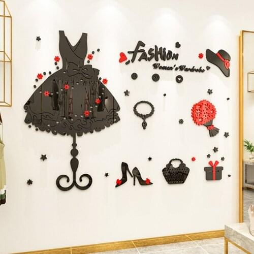 Clothing store decoration 3d three-dimensional wall sticker acrylic personality creative womens clothing store window glass