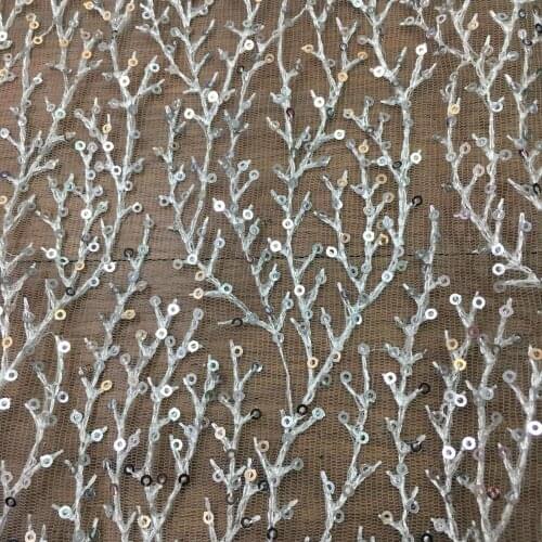 Stock 5yards zcc01# 5 color branch sequin embroidery net mesh lace fabric for sawing evening bridal wedding dress