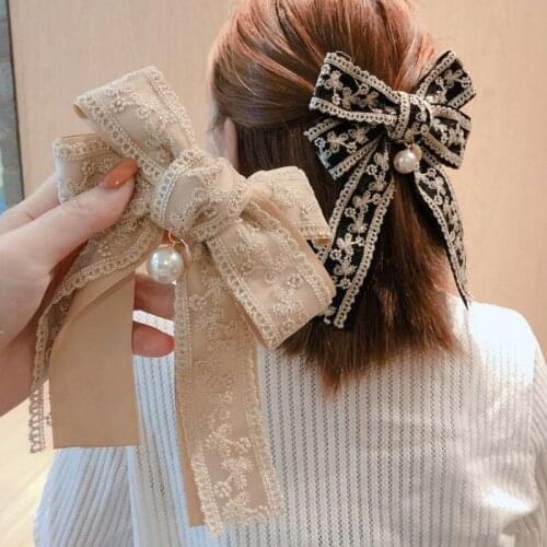 Hair Trim Clip Double Lace Spring Head Accessories Bow Clip Celebrity Charm Style Top Clip Embroidery Women Hairpin