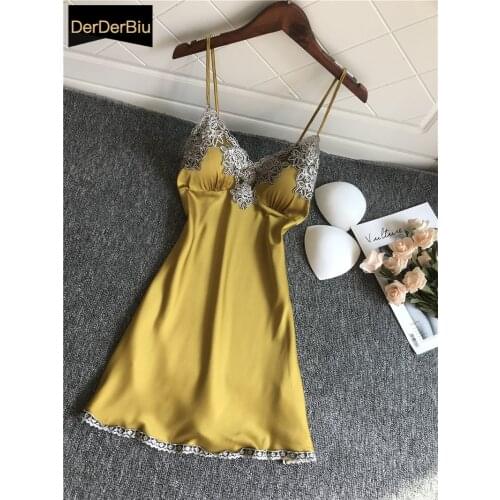 Women Sexy Short Satin Backless Sleepwear Ladies Lingerie Sleepdress Babydoll Nightdress Yellow Nightgown Underwear Homewear