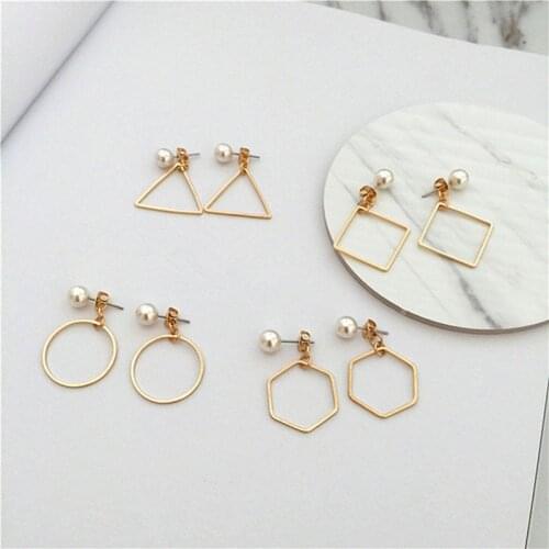 The pendants Square contracted fashion minimalist geometric triangle circle pearl earring eardrop female accessories