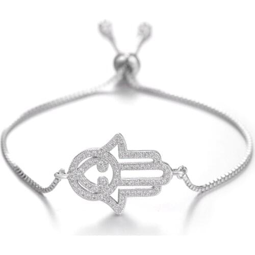 JUWANG New Fashion DIY Bracelet Bangles Jewelry Cubic Zirconia Palm Shape Style Charm Adjustable Chain Bracelets For Women Gifts