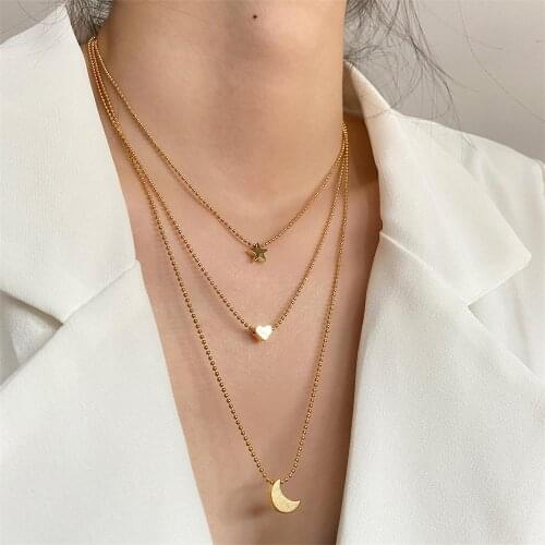 FNIO Bohemian Gold Star Necklaces For Women Heart Flower Choker Pendant Necklace 2021 Ethnic Multilayer Female Fashion Jewelry