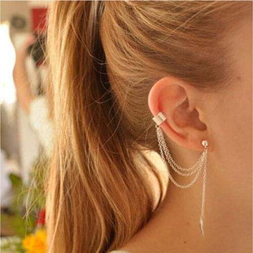1pc Fashion Personality Metal Ear Clip Single Leaf Tassel Earrings Cuff Women And Girls Caught In The Ear Ear Cuffs Jewelry