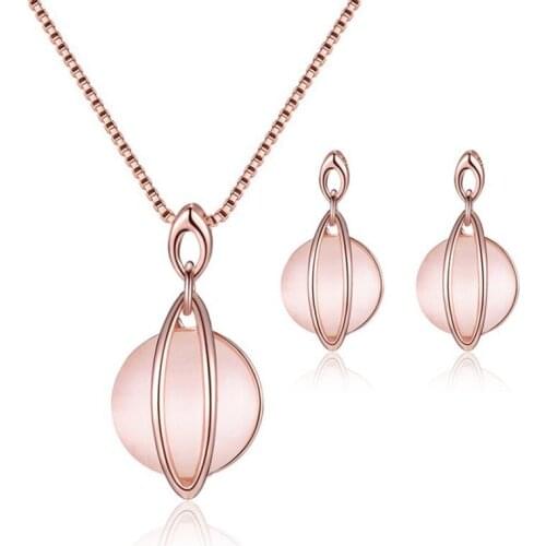 2021 New Fashion Gold Color Choker Women Cute Romantic Opal Pendant Necklace Set Girls Collar Collier Jewelry Pendants Party