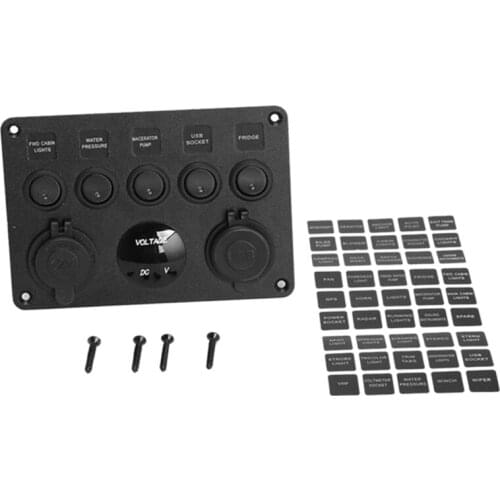 5 Sets Of On-Off Toggle Switch Control Panel Voltmeter Dual USB Combination Panel with Fuse Box Protection for Car Marine Rv Tru