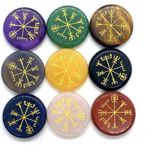 5 Pieces/set Chakra Stone Lapis Lazuli Round Carving Piece Polished Palm Stone Aura Crystal Natural Divination Stone Set 25mm