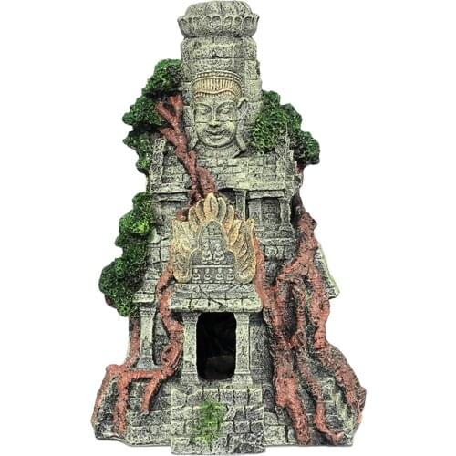 Aquarium Buddha Statue Fish Hideout Cave Resin Carved Figurines Mysterious Scene