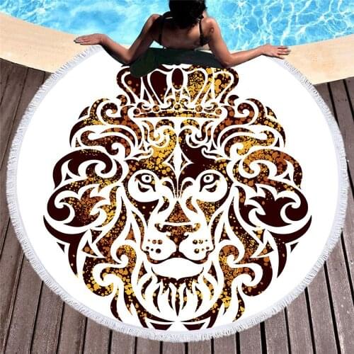 Free shipping Novelty Gift Cool Ethnic Gold Tribal Chief Lion King Large Round Sauna Spa Bath Beach Towel Blanket Mat 150cm