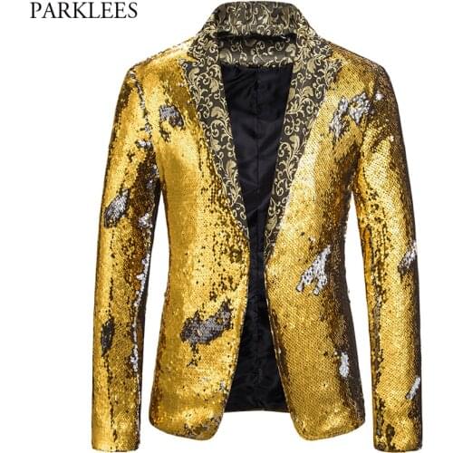 Shiny Sequin Gold Jacket Men Black and Gold Blazer Mens Glitter Night Club Dance Men Stage Performance Jackets Men Blazer Hombre