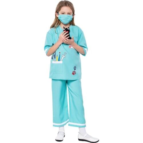 Childrens Day Veterinary Doctor Professional Costume Child Kid Halloween Purim Nurse Cosplay Fancy Dress